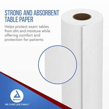 Dynarex 616784448237 Table Paper, Smooth and High-Quality Exam Table Paper, Used in Medical, Massage, and Chiropractic Table to Protect Patient, 21" x 225', Pack of 12