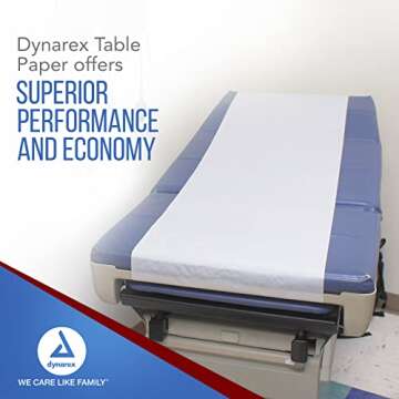 Dynarex 616784448237 Table Paper, Smooth and High-Quality Exam Table Paper, Used in Medical, Massage, and Chiropractic Table to Protect Patient, 21" x 225', Pack of 12