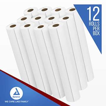 Dynarex 616784448237 Table Paper, Smooth and High-Quality Exam Table Paper, Used in Medical, Massage, and Chiropractic Table to Protect Patient, 21" x 225', Pack of 12
