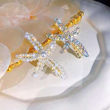 8 Pcs Starfish Hair Clip Seashell Hair Clips, Pearls Crystal Hair Clips, Bride Wedding Head Pieces P...