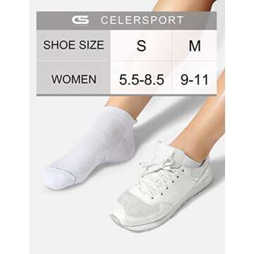 CS CELERSPORT 6 Pack No Show Running Socks For Women With Tab Ankle Athletic Socks, White, Medium