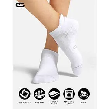 CS CELERSPORT 6 Pack No Show Running Socks For Women With Tab Ankle Athletic Socks, White, Medium