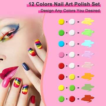Nail Art Polish Set Gel Liner Nail Art Kit for Design with 12 Colors and Thin Brush