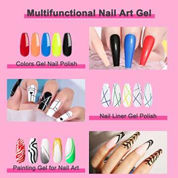 12 Color Nail Art Polish Set with Thin Brush for Easy Design