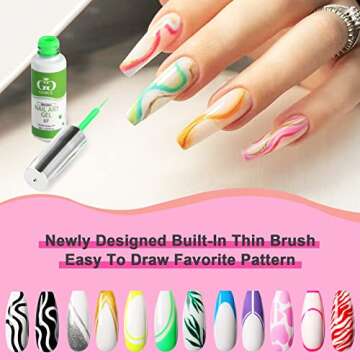 12 Color Nail Art Polish Set with Thin Brush for Easy Design