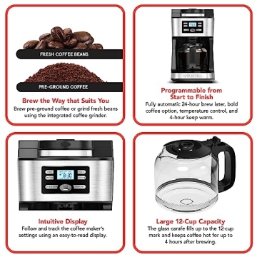 Gourmia Digital Coffee Machine with Built-in Grinder