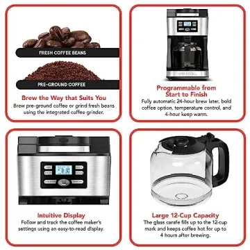 Gourmia Digital Coffee Machine with Built-in Grinder