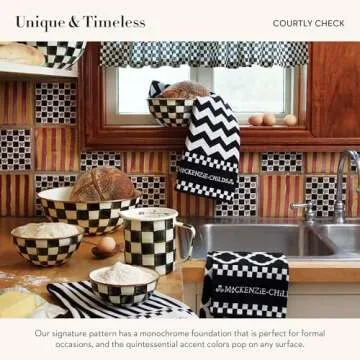 MACKENZIE-CHILDS Enamel 7-Cup Measuring Cup, Decorative Measuring Cup with Spout, Black-and-White Courtly Check