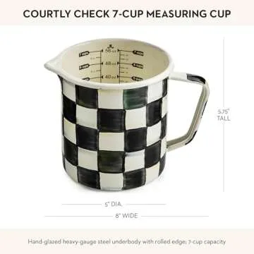 MACKENZIE-CHILDS Enamel 7-Cup Measuring Cup, Decorative Measuring Cup with Spout, Black-and-White Courtly Check