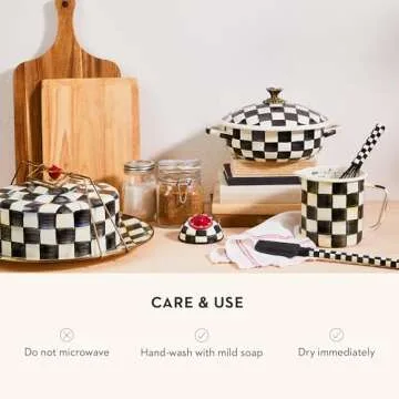 MACKENZIE-CHILDS Enamel 7-Cup Measuring Cup, Decorative Measuring Cup with Spout, Black-and-White Courtly Check