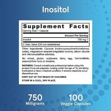 Jarrow Formulas Inositol 750 mg, Dietary Supplement, Liver Support for Cellular Health and General Wellness, 100 Veggie Capsules, Up to a 100 Day Supply