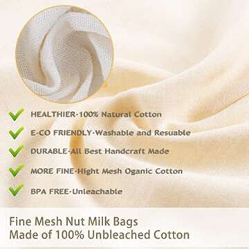 Nut Milk Bag Cloth Strainer for Food, 3 Pack 12" (2 of 12"X12" + 1 of 10") Organic Reusable Kitchen ...