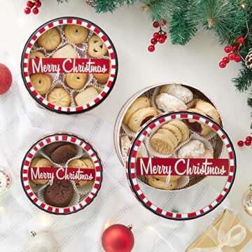 Juvale Set of 3 Merry Christmas Cookie Tins with Lids, Round Nesting Holiday Containers, 3 Sizes, Re...