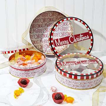 Juvale Holiday Cookie Tins Set of 3 for Christmas Gifts