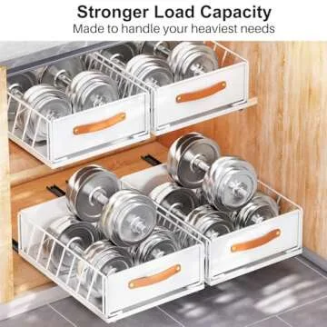 Pull out Cabinet Organizer Fixed with Adhesive Nano Film,Heavy Duty Slide out Pantry Shelves Drawer Storage,Sliding Mesh Cabinet Basket with Handle for Kitchen, Bathroom,Home, 9.8"W X 15.7"D X 6.2"H