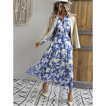 Milumia Summer Flowy Long Maxi Dress Button Up Split Floral Print Boho Dresses for Women 2024
