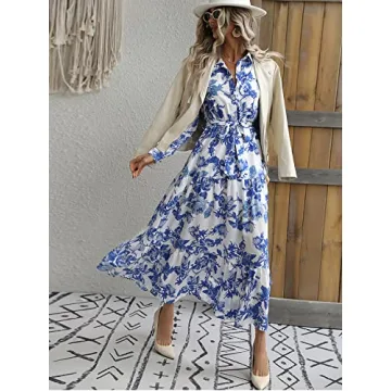 Milumia Summer Flowy Long Maxi Dress Button Up Split Floral Print Boho Dresses for Women 2024