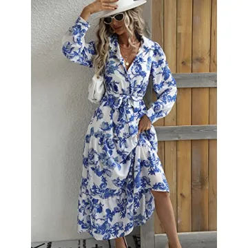 Milumia Summer Flowy Long Maxi Dress Button Up Split Floral Print Boho Dresses for Women 2024