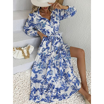 Milumia Summer Flowy Long Maxi Dress Button Up Split Floral Print Boho Dresses for Women 2024