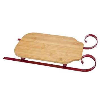 Godinger Silver Art Sleigh Cutting Board, 16", Red & Wood Finish