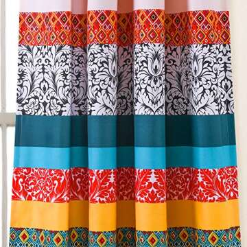 Lush Decor Boho Stripe Window Curtain Bohemian Geomatric Floral Design Panel Pair, 52" W x 84" L, Turquoise & Tangerine