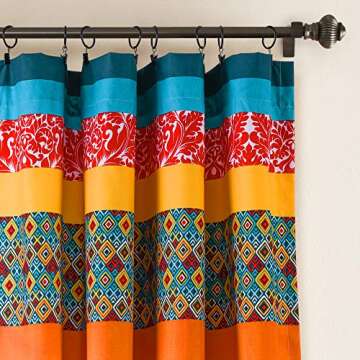Lush Decor Boho Stripe Window Curtain Bohemian Geomatric Floral Design Panel Pair, 52" W x 84" L, Turquoise & Tangerine