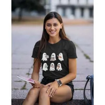 Cute Ghost Teacher Halloween Shirt for Women - Short Sleeve