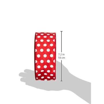 Morex Ribbon Wired Holiday Dots Polyester Ribbon, 2-1/2"/50 yd, Red/White