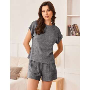 Ekouaer Pajamas for Women Ribbed Knit Lounge Set Cap Sleeve Top and Shorts Loungewear Sleepwear with...