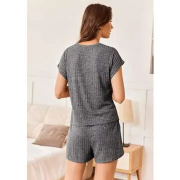 Ekouaer Soft Ribbed Pajamas with Pockets for Women