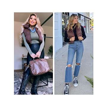 UANEO Cropped Puffer Vest Women Zip Up Stand Collar Sleeveless Padded Crop Puffy Vests (Brown-M)