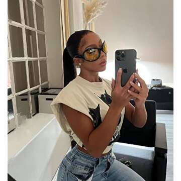 GUVIVI Oversized 90s Y7K Sunglasses for Women Men Shield Flat Top Cool Sun Glasses Eyewear