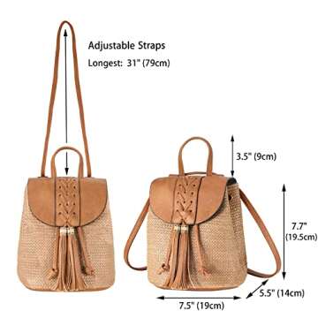 Hirooms Women Beach Bag Straw Woven Shoulder Bag Tote Bag Crossbody Bucket Handbags Summer Handmade Hobo Purse Bamboo Handle (Backpack1-Brown)