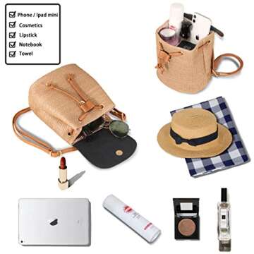 Hirooms Women Beach Bag Straw Woven Shoulder Bag Tote Bag Crossbody Bucket Handbags Summer Handmade Hobo Purse Bamboo Handle (Backpack1-Brown)