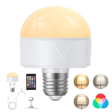 merloly Rechargeable Light Bulbs, E26 40W Battery Light Bulbs, Color Changing Light Bulbs with Remot...
