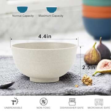 Wrova Wheat Straw Dessert Bowls 10oz Set of 8 - Unbreakable Snack Bowls for Kids - Mini Bowls for Ic...