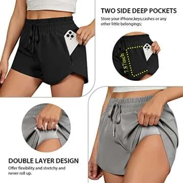 BMJL Women's Running Shorts High Waisted Athletic Shorts Summer Gym Workout Short with Zipper Pockets(XL,Black2)