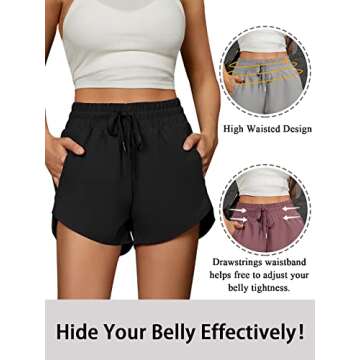 BMJL Women's Running Shorts High Waisted Athletic Shorts Summer Gym Workout Short with Zipper Pockets(XL,Black2)