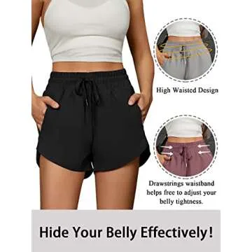 BMJL Women's Running Shorts High Waisted Athletic Shorts Summer Gym Workout Short with Zipper Pockets(XL,Black2)