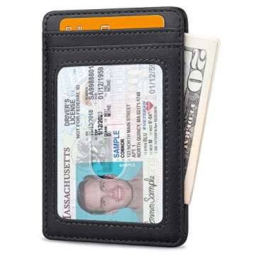 Buffway Mens Slim Wallet, Minimalist Thin Front Pocket Leather Credit Card Holder with RFID Blocking...