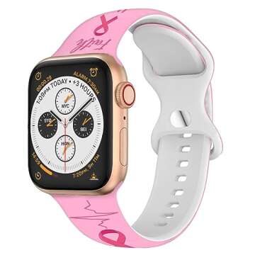 Breast Cancer Awareness Strap Compatible with Apple Watch Band 38mm 40mm 41mm 42mm 44mm 45mm 49mm Men Women,Adjustable Soft Silicone Sport Wristbands for iWatch Ultra Series 9 8 7 6 5 4 3 2 1 SE