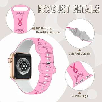 Breast Cancer Awareness Strap Compatible with Apple Watch Band 38mm 40mm 41mm 42mm 44mm 45mm 49mm Men Women,Adjustable Soft Silicone Sport Wristbands for iWatch Ultra Series 9 8 7 6 5 4 3 2 1 SE