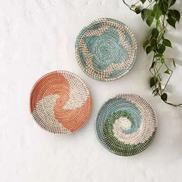 Allegorie Woven Basket Bowl Wall Hanging | Handmade Decorative Bowl with Hook | Chic Boho Décor, Ideal Housewarming Gift for Her | 11 Inches (Blue)