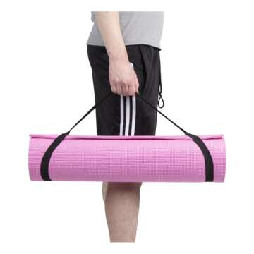 Mind Reader YOGAPVC-PUR All Purpose Extra Thick Yoga Fitness & Exercise Mats with Carrying Strap, High Density Anti-Tear, Blue