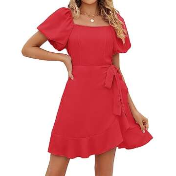 Valentines Dresses for Women Summer Teacher Office Ruffle Hem Christmas Dress 2025 Red M