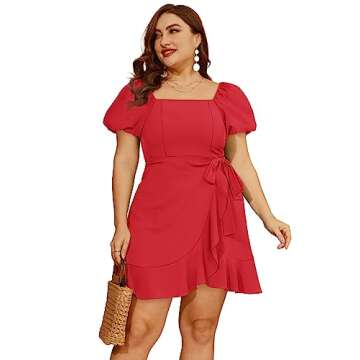 Valentines Dresses for Women Summer Teacher Office Ruffle Hem Christmas Dress 2025 Red M