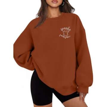 FISCRAT Halloween Spooky Season Oversized Sweatshirt for Women - Cute Ghost Sweater Pullover in Brow...