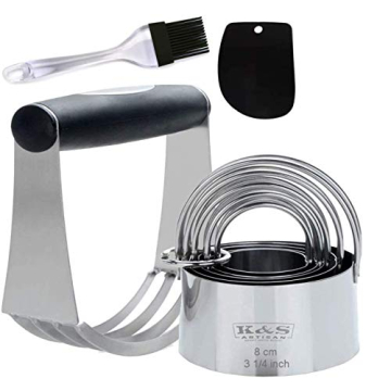 K&S Artisan Pastry Cutter Set Dough Blender + 5 Round Biscuit Cutter set with Stainless Steel Handle...