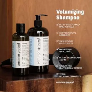 Common Ground Volumizing Natural Shampoo and Conditioner Set, Paraben and Cruelty Free, Organic, Vegan, Plant-Based Ingredients, Botanical Scent and Avocado Oil Extract, for Men, Women