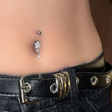 LAURITAMI 14G Dangle Belly Button Rings Surgical Steel Dangling CZ Belly Rings for Women Silver Rose Gold Belly Button Piercing Jewelry Silver